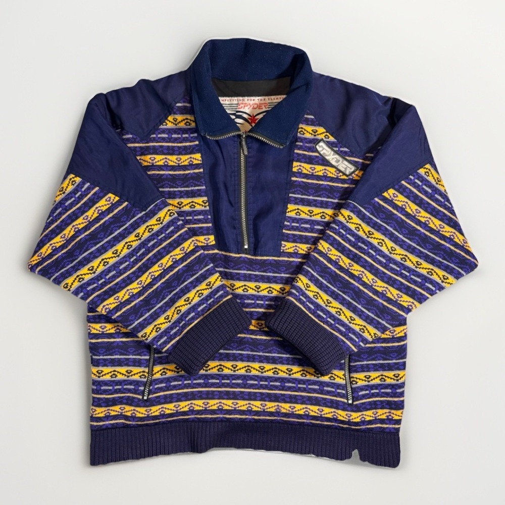 Vintage Spyder Half Zip Nordic Ski Sweater Mens M Wool Blend Geometric 90s